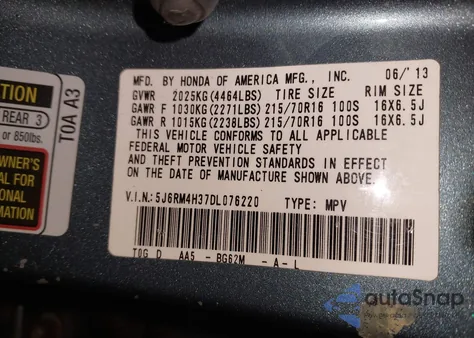 2013 Honda Cr-V Lx z USA, uszkodzony, nr VIN 5J6RM4H37DL076220
